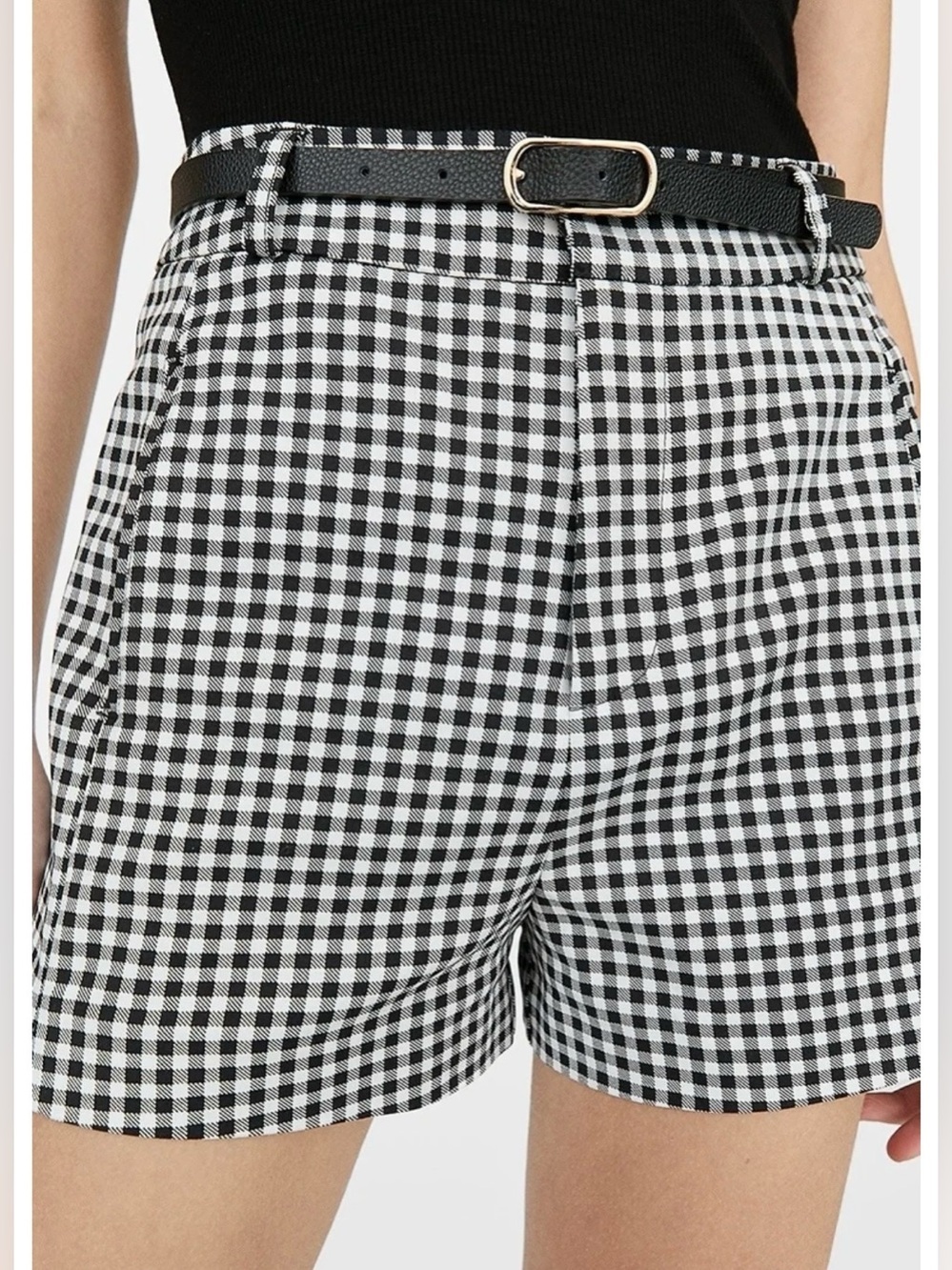 stradivarius Black & White Gingham High-Waist Shorts size 8